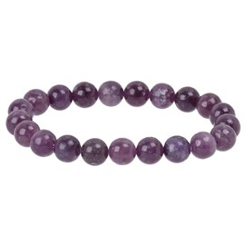 ELEDORO Handmade Gemstone Beads Stretch Bracelet – Real Stones 8 mm, Gemstone, Lepidolite