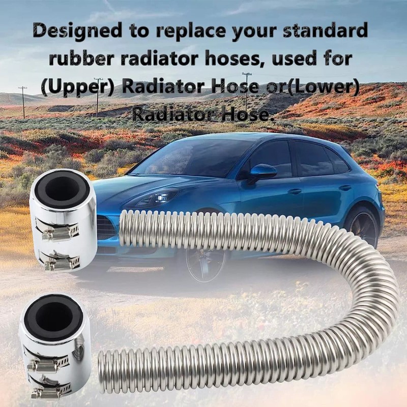 VEHITO 24" Chrome Stainless Steel Radiator Hose Kit, Flexible Radiator