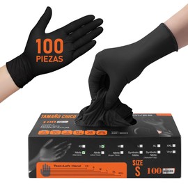 Guante Nitrilo Negro Desechable Gaero Shop - Caja con 100 Piezas Talla Chica Sin Látex - 5 Mil Espesor - Guante Nitrilo Resistente para Cocina, Limpieza, Pintura, Jardinería, Reparación y Estilistas
