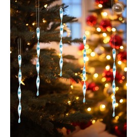 AMS - Juego de adornos para árbol de Navidad, 24 piezas de adornos de aluminio para árbol de Navidad, Año Nuevo, suministros de decoración de fiesta (brillante 7 pulgadas, azul claro)