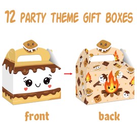S'mores Treat Boxes 12pcs Cute Campfire Themed Party Favor Boxes for Bonfire Camping Party, Camper Birthday, Baby Shower Dessert and Goodie Boxes