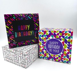 A Little Extra Co Happy Birthday Boxes 3-Pack Assorted Styles, size 8x8x4 inches, cardboard, gift box