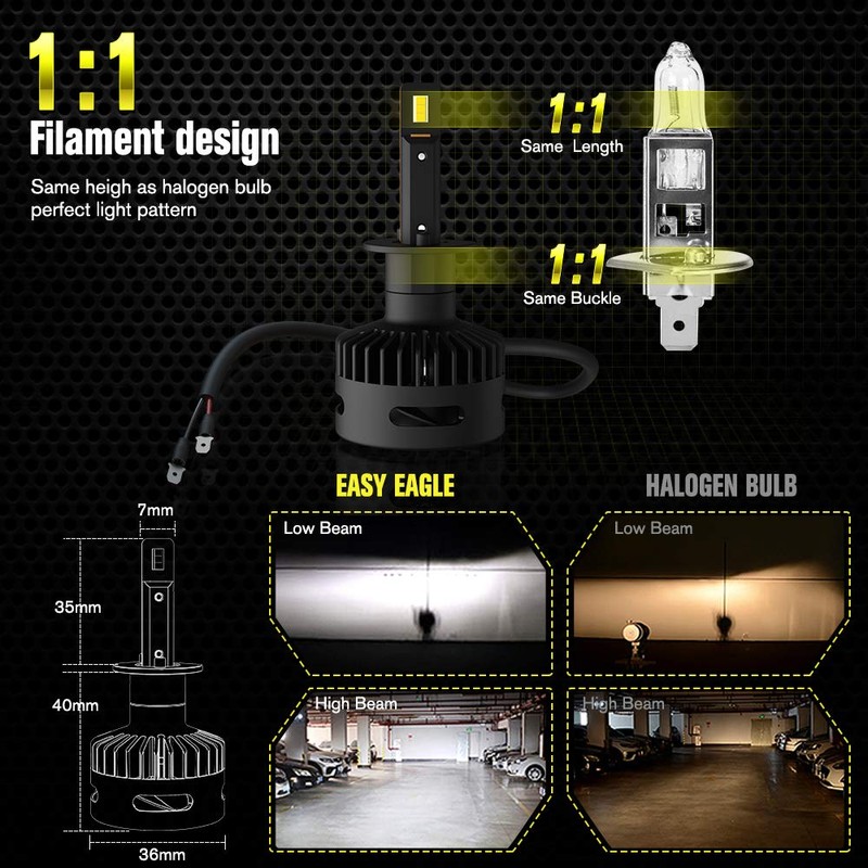 Easy Eagle LED Headlight Bulb, 60W 12000Lumens Extremely Bright Conversion