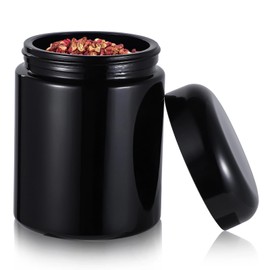 Lnrueg 8.5 Oz 250ML Smell Proof Jar, Black Viewing Jars UV Protection Reusable, Wide Mouth Glass Jar for Herbs Spices Coffee and Dry Goods