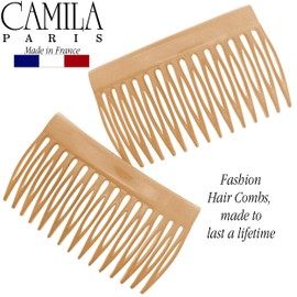 Camila Paris CP3112 French Hair Side Comb, Small, Curved Beige French Twist Hair Combs Decorative, Strong Hold Hair Clips for Women Bun Chignon Up-Do Styling Girls Hair Accessories, Made in France