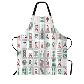 Beabes MaJiang Tiles Chef Apron 27 X 31 Inch Bamboos Dots Characters from 1 to 9 and Honors Mahjong Non-Pilling Bib Apron for BBQ Grilling Gardening with Adjustable Neck Strap