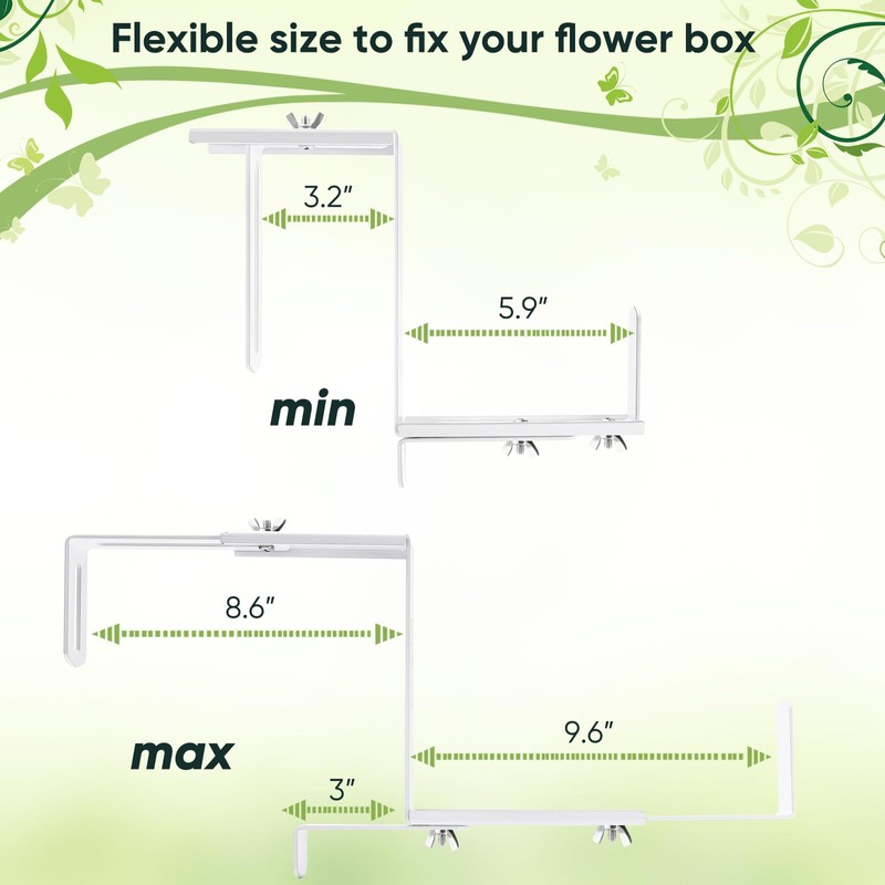 VIVIKEN Adjustable Planter Box Bracket, Flower Box Holder Brackets for