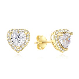 GAVU Heart Earrings for Women 925 Silver with Zirconia and Clasp for Stud Earrings, Sterling Silver Cubic Zirconia, Cubic Zirconia