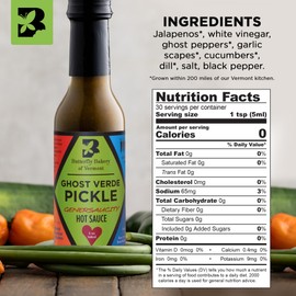Butterfly Bakery of Vermont - Ghost Verde Pickle Genersaucity Hot Sauce, Bold Medium-Hot Heat, Spicy Pickled Flavor - Vegan & Vegetarian - Made with Natural, Vermont-Grown Ingredients, 5 fl oz