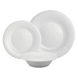 UPware 12 Piece Beaded Melamine Dinnerware Sets, Outdoor Dishes Set, Plates and Bowls Sets, Service for 4, White