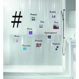 Spirella Anti-Mould Shower Curtain Hashtag to Fill Yourself, Anti-Bacterial, Washable, Waterproof Vinyl 180 x 200 cm
