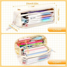 Toplive Large Capacity Pencil Case, Pencil Case Aesthetic with 8 Zones, Large Pencil Box for Office Supplies, Cosmetics, Stationery, Bills, Notes and Files, Suitable for Women/Men/Children（White