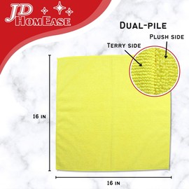 JD Homease Microfiber Cleaning Cloths,48 Pack, 16"x16", All-Purpose, Softer, Highly Absorbent, Lint-Free, Reusable, Washable Pro Towels, Yellow, for House, Kitchen, Bathroom, Car, Office