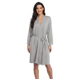 Super Shopping-zone Women's Kimono Robes Short Lightweight Soft Knit Robe Modal Bathrobe Sleepwear, Light Grey