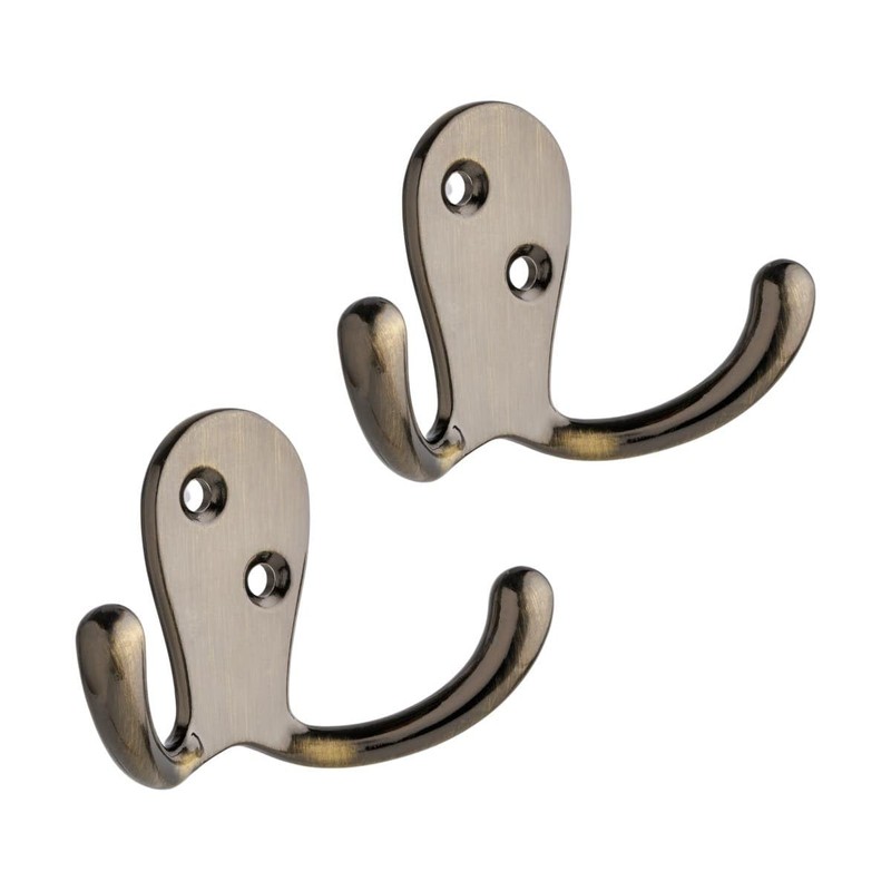 Decohooks Two Prong Robe Hook - Wide Design - Antique