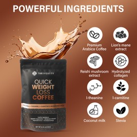 Thrivevity™ Instant Coffee – Mushroom Coffee with Lion’s Mane, Reishi, Collagen, L-Carnitine, L-Theanine & Coconut – Sugar-Free, Low Acid, Keto-Friendly, Lab-Tested, Focus & Energy Boost, 30 Servings