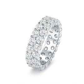 MDFUN 18K White Gold Plated Round-Cut Cubic Zirconia All-Around Band Ring Cocktail Jewelry for Women and Men Size 7.5