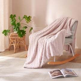 Covebett Plush Cuddly Blanket Fluffy Blanket 220 x 240 cm Fleece Blanket Pink Plain Checked Soft Thick Warm Cashmere Touch Rabbit Faux Fur Bedspread Sofa Blanket for Couch Bed Sofa