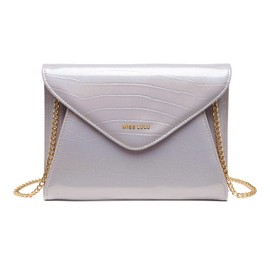 Miss Lulu Clutch Women's Envelope Evening Bag Crossbody Bag Wedding Women Envelope Chain Leather Synthetic, gray, Elegant