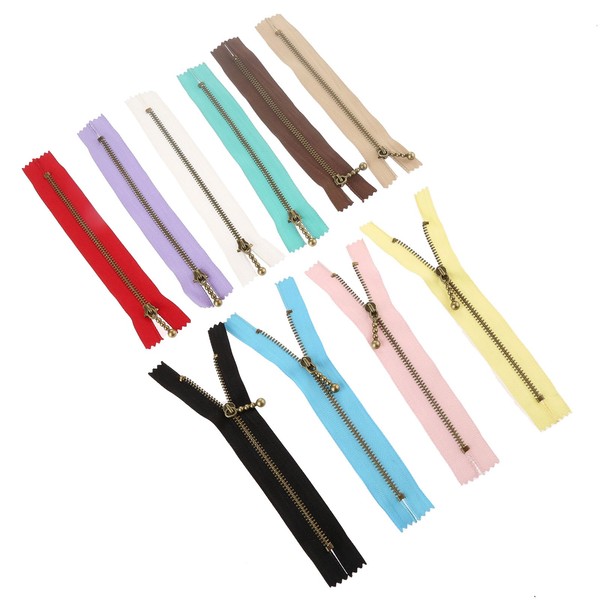 Pack of 10 Zipper Colorful Zipper with Ball, Pouch for