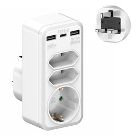 Adapter England Germany Plug, 6 in 1 Travel Adapter UK with 2 USB C and 2 USB A, Socket Adapter England, Travel Plug England Germany Plug, Travel Adapter Type G for London, Scotland, Malta