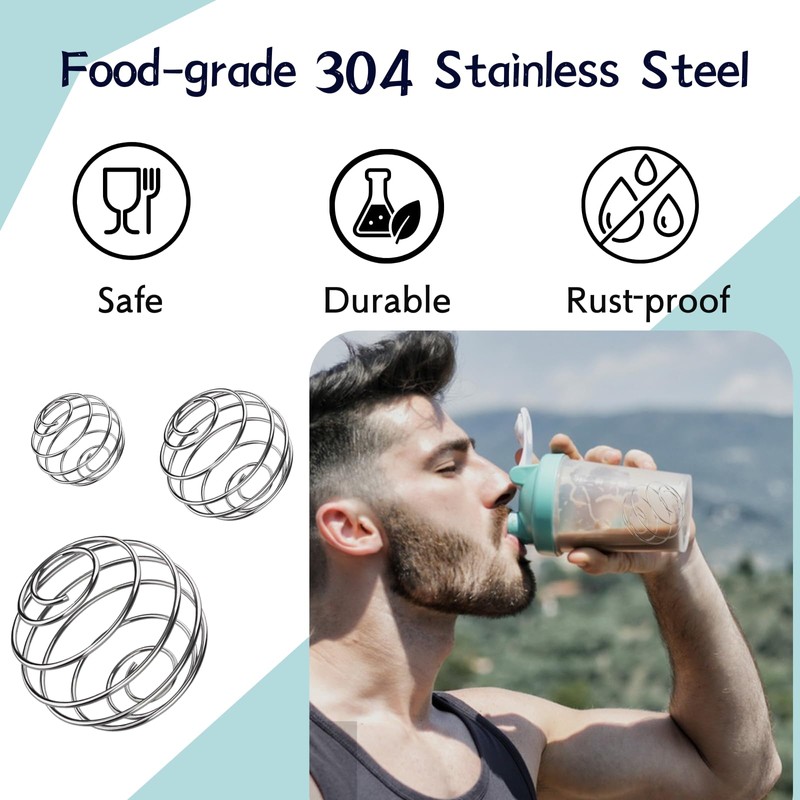 Shaker Balls, 6PCS 304 Stainless Steel Mixing Balls for Protein