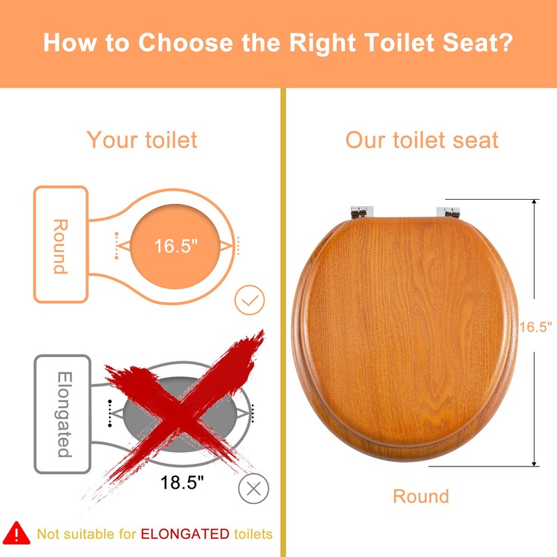 Angel Shield Durable Wood Veneer Natural Toilet Seat Metal Hinged