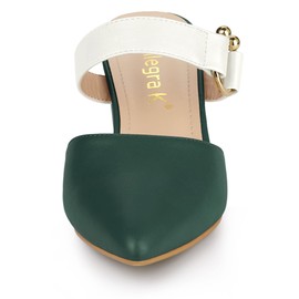 Allegra K Women's Pointed Toe Chunky Heel Dress Mules Green White Pumps 9 M US