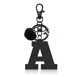 Oubaka Alphabet Initial Letter Keychain Keyring for Women, Cute Letter Keychain Black Alphabet Keyrings with Dragonfly and Ball Pom for Backpack Handbag Car Key Bag Keyring(Letter A)