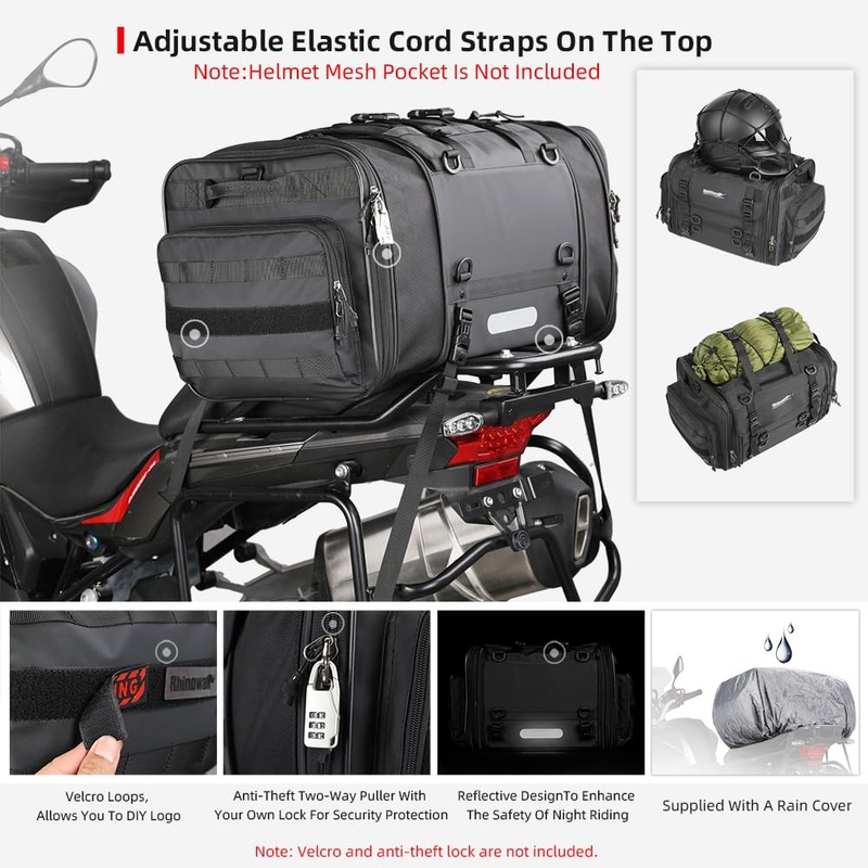 Rhinowalk Motorcycle Saddle Bag Motorbike Tail Bag Waterproof Expandable Pannier