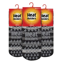 HEAT HOLDERS - 3 Pair Multipack Mens Low Cut Ankle Thermal Slipper Socks for Winter (6-11, Black Stripe)