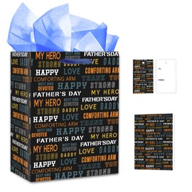 FaCraft Fathers Day Gift Bags with Tissue Paper 11.5" Large Gift Bags for Fathers Day Funny Happy Fathers Day Gift Bags for Dad Step-Dads Grandfathers,Fathers Day Gift Bag with Handle for Dad Father