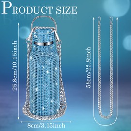Diamond Water Bottle Bling Rhinestone Stainless Steel Thermal Bottle Refillable Water Bottle Insulated Water Bottle Glitter Water Bottle with Chain for Women Girls Gifts (Blue, 750 ml)