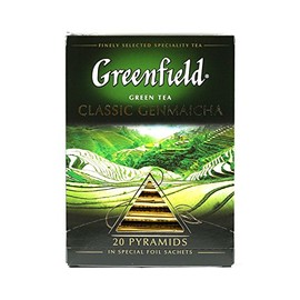 Greenfield Classic Genmaicha Pyramid Collection 20 Pyramids In Special Foil Sachets Green Tea Finely Selected Speciality Tea