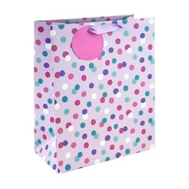 Eurowrap Pink and Purple Spots Gift Bag With Gift Tag - Gift Bag for Her, Birthdays, Mother's Day, Wedding, Celebration - Vibrant Bright Female Birthday Gift Wrap Occasion Present - Large Size