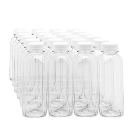 16-OZ Square Plastic Juice Bottles - Cold Pressed Clear Food Grade PET Bottles with Tamper Evident Safety Cap: Perfect for Juice Shops, Cafes and Catering Events - Disposable and Eco-Friendly - 100-CT