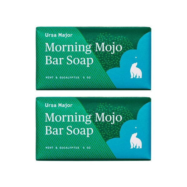 Ursa Major Natural Bar Soap | Morning Mojo Bar Soap | Exfoliating Soap with Peppermint, Eucalyptus and Rosemary | Formulated for Men and Women | 5 ounces | 2-Pack