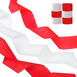 AimtoHome Red and White Crepe Paper Streamers, Party Streamers for Sports Events,Birthday Party,Graduation Decorations, 6 Rolls（82 Feet Long x 1.77 Inch）
