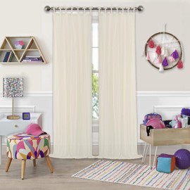 Elrene Home Fashions Greta Crushed Sheer Tie Tab Top Teen Kids Single Window Curtain Drape, 50 in x 108 in (1 Panel), Ivory