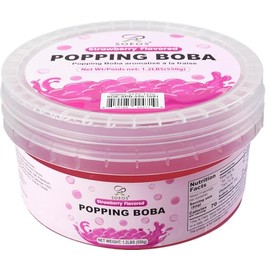 Soeos Strawberry Popping Boba (550g), Popping Pearls for Bubble Tea, Drinks, Desserts, Yogurt & Ice Cream Topping, Ready to Eat, 1.2 Pound (Pack of 1)