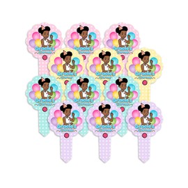 Gracie’s Corner Birthday Party Cupcake Pick Toppers, Two-Sided Cupcake Toppers, Custom Happy Birthday Cupcake Toppers, Perfect for Kids' Birthday Parties,12 Count (Pink Multi-Color)