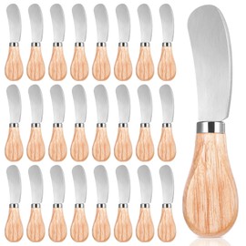 HOFURME 24 Pcs Cheese Spreader Knives with Wooden Handle, Stainless Steel Butter Knife Spreader for Charcuterie Board, Sandwich, Appetizers, Cocktail Spreading
