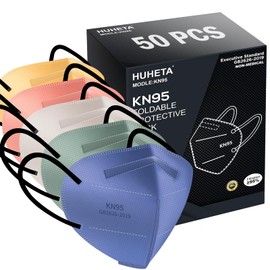 HUHETA 50 Packs KN95 Face Mask 5-Ply Breathable & Comfortable Filter Safety Mask (50PCS-MTC I Color)