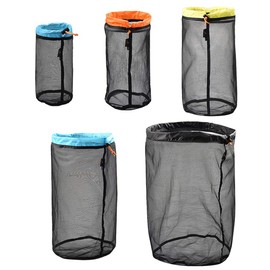 Mollytek Mesh Stuff Sack Set (S&M&L&XL&XXL) Nylon Mesh Drawstring Storage Bag Ultralight Ditty Bags for Camping Travel Hiking Outdoor Sports Backpacking Sleeping Bag Set of 5