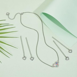 UNICRAFTALE 40Pcs 304 Stainless Steel Curb Chain Extension End Chains with Heart Charms Chain Tabs Necklace Bracelet Extension Chain Anklet Extenders For DIY Jewelry Making Stainless Steel Color 60mm