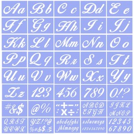 Letter Stencils for Painting on Wood - Alphabet With Calligraphy Large Font and Cursive Letters, Numbers, Signs - Reusable Plastic Art Craft Stencil Kit