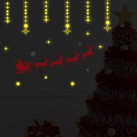 Christmas Decorations Wall Stickers Christmas Wall Murals Glow in Dark Decals Living Room Children Nursery School Hotel Home Décor WS3323 - Santa's Sleigh + WS3036 - Moon & Stars Glow