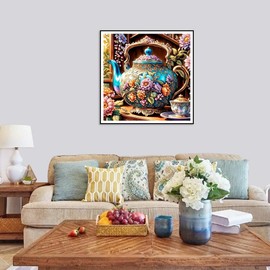 hill froeistung 5D Colorful Teapot Diamond Art Painting Kits for Adults,Flower Diamond Art for Beginners, DIY Full Drill Teacup Diamond Art Painting(12X12 inch)