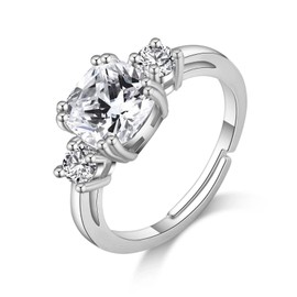 Philip Jones Silver Plated Three Stone Ring Created with Zircondia® Crystals