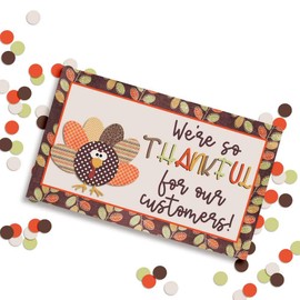Grateful For Our Customers Thanksgiving Holiday Themed Thank You Customer Appreciation Package Inserts for Small Businesses, 100 2" X 3.5” Single Sided Insert Cards by AmandaCreation
